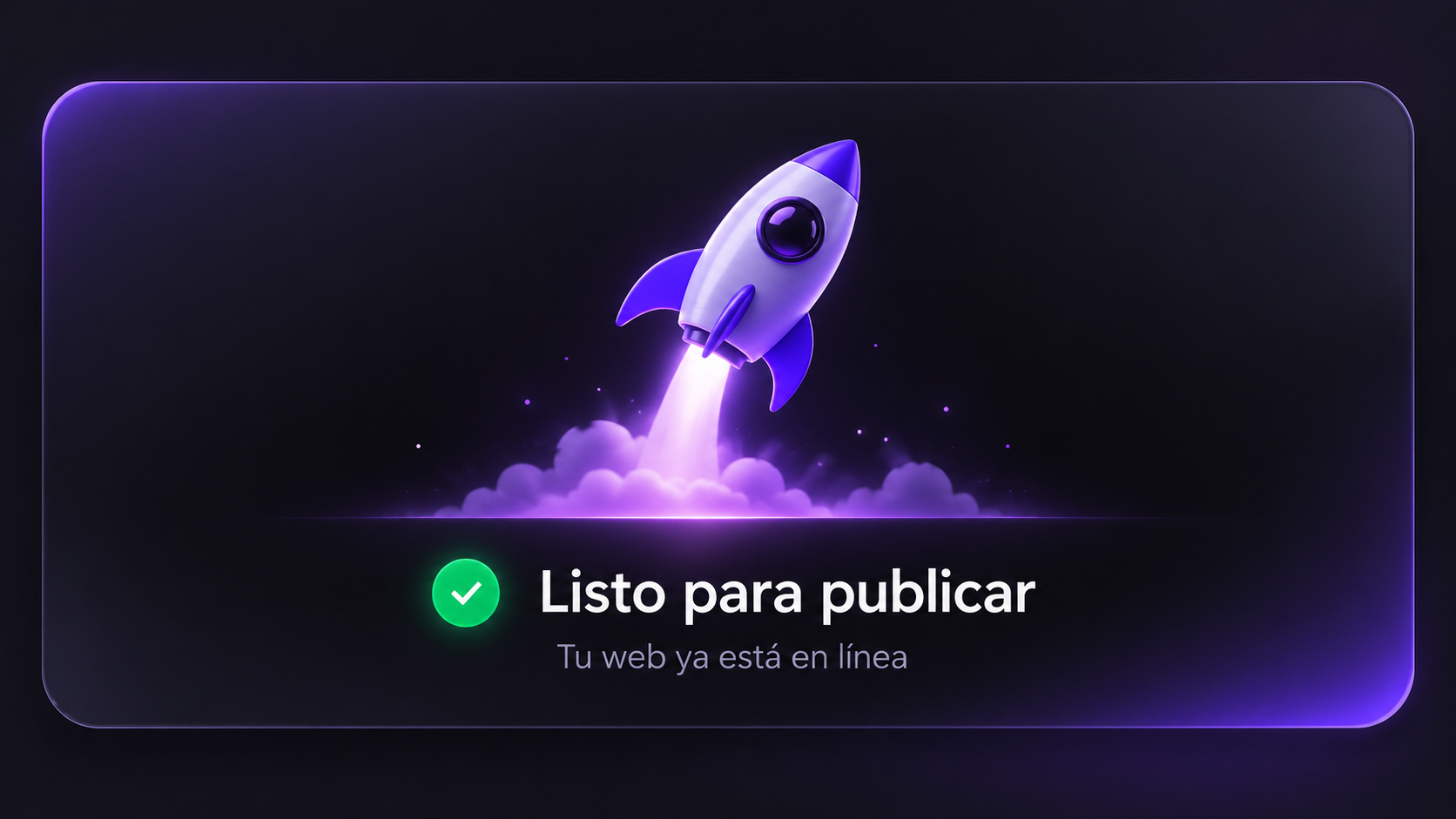 Pantalla de lanzamiento con un cohete y el mensaje Listo para publicar