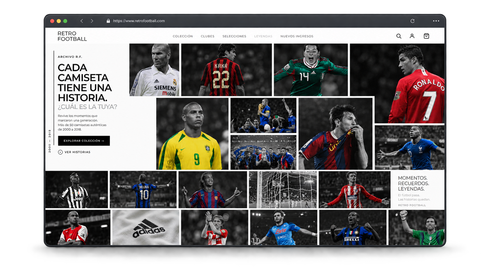 Vista de la tienda online Retro Football con camisetas históricas